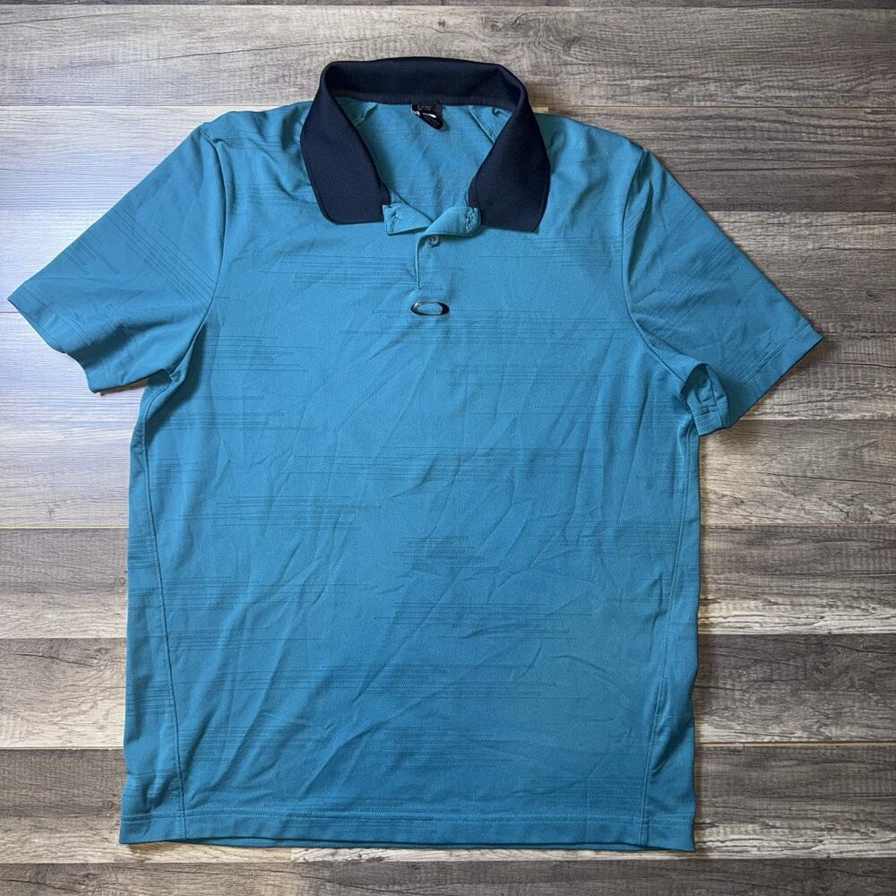 Oakley Polo Shirt Mens L Teal/black Regular Fit Performance Golf Short Sleeve